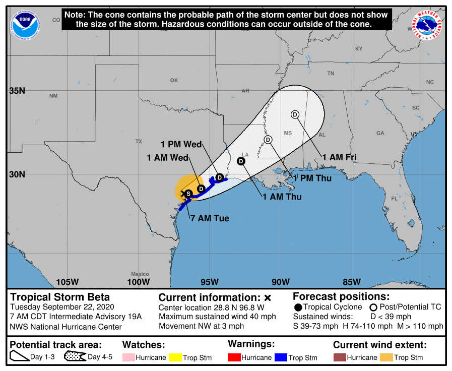 TS Beta cone, Tuesday morning